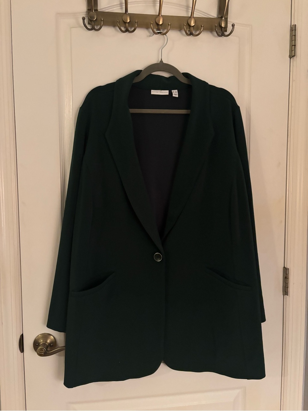 Susan Graver Dark Green Single-Button Blazer
